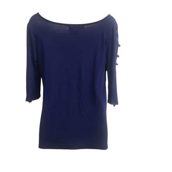 French Laundry S. Womens Blouse Blue Boho Casual 3/4 Cut Out Sleeve W Grommet - Picture 6 of 6